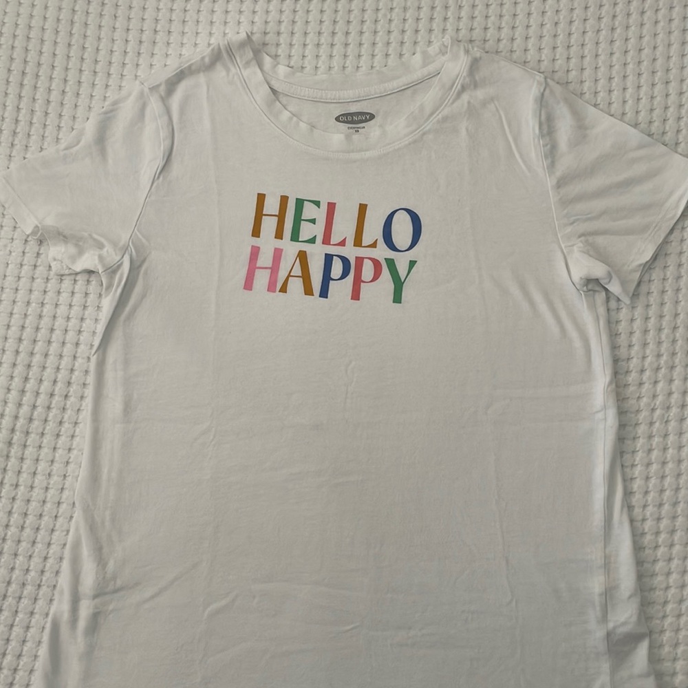 White T shirt with colorful words